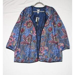 Catherine's Blue Art-to-Wear Paisley Retro Modern Chic Reversible Jacket Coat 3X